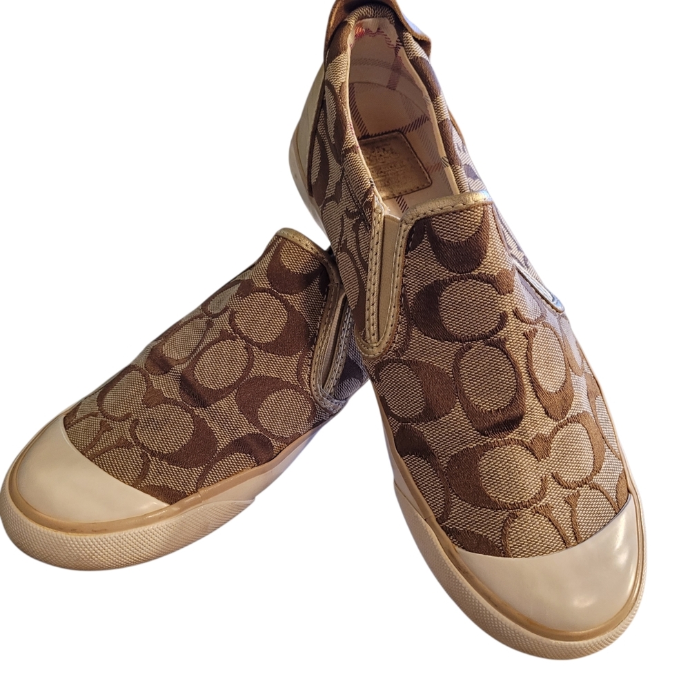 COACH Beale canvas & leather signature slip on sneakers - 7.        F68